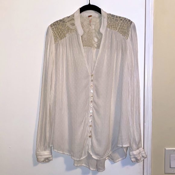 FREE PEOPLE Canyon Rose Button Down Top in Ivory - Picture 8 of 10
